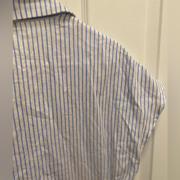3/$25! NEW! Women’s Boutique Classic Carol Button Up Striped Linen Peplum Top M - Picture 13 of 16